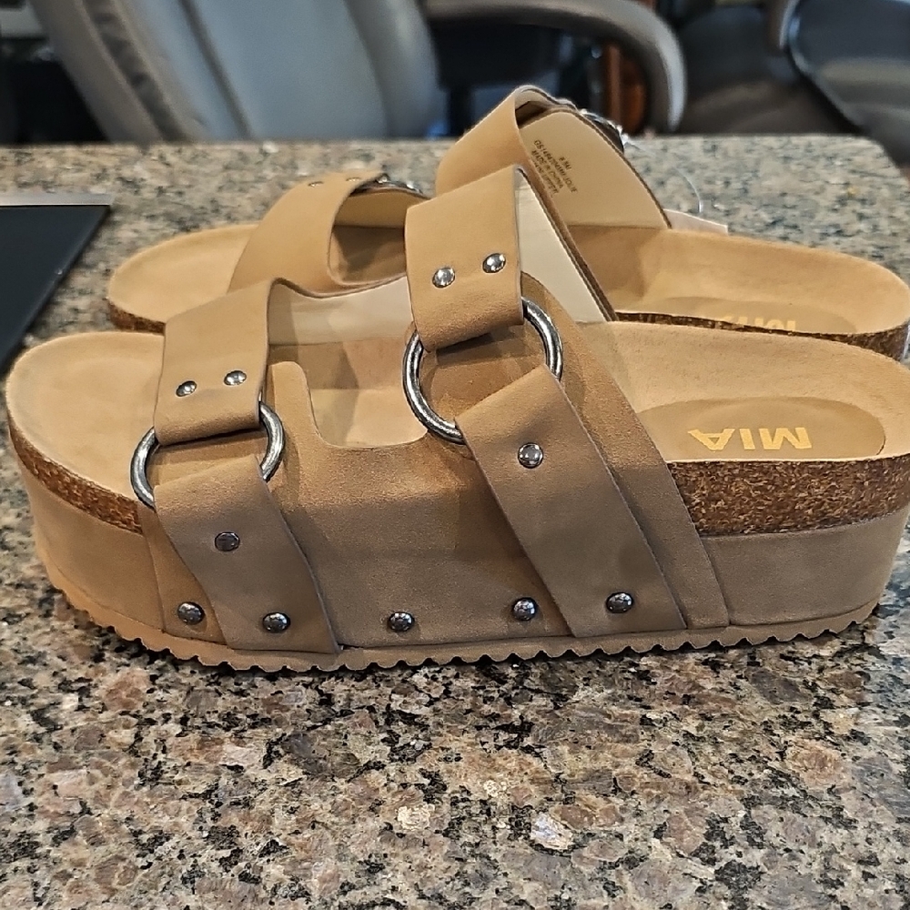 MIA Brown Platform Sandals with Silver Accents